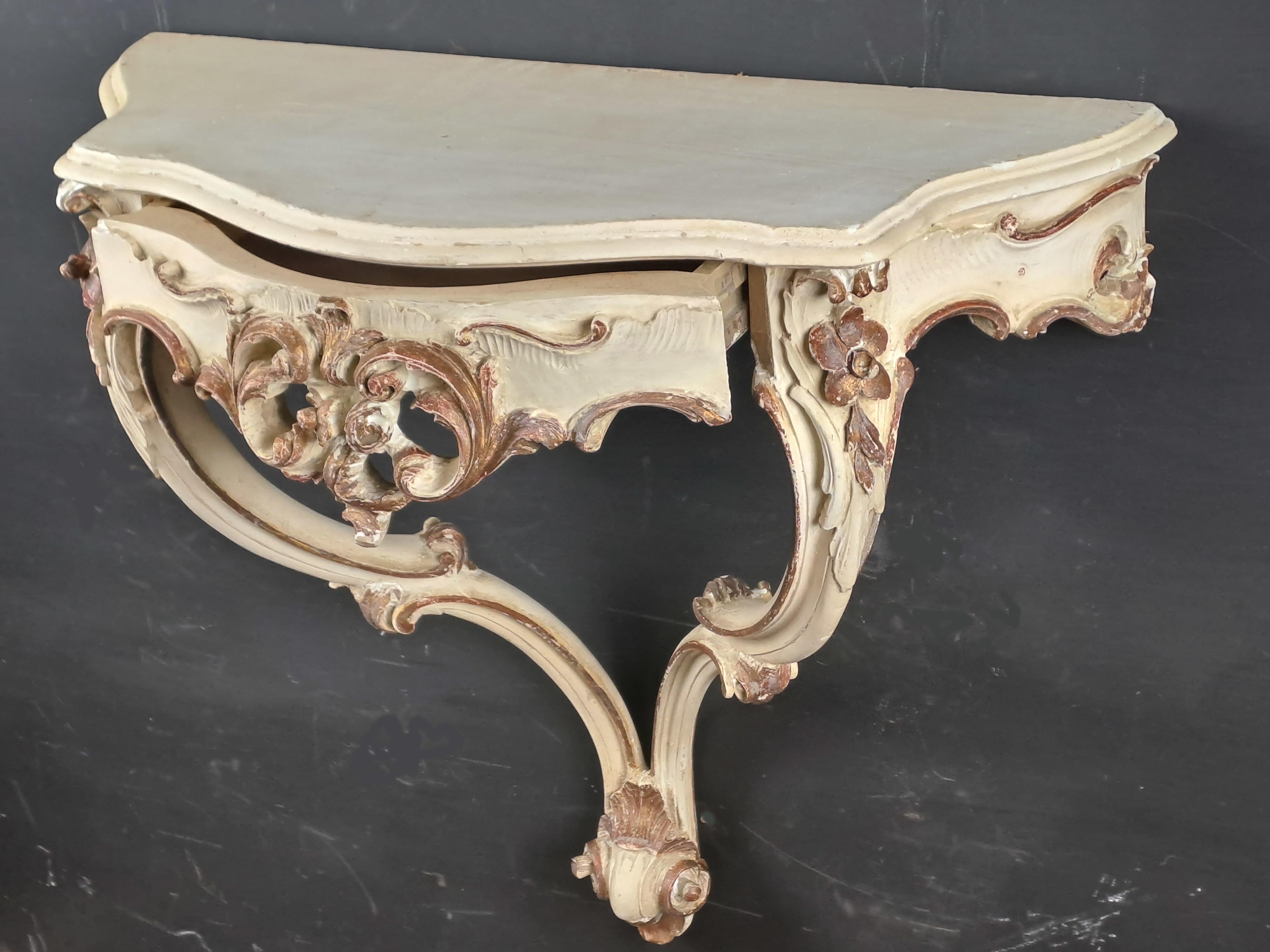 20th Century Rocaille Console In Lacquered And Gilded Wood For Sale