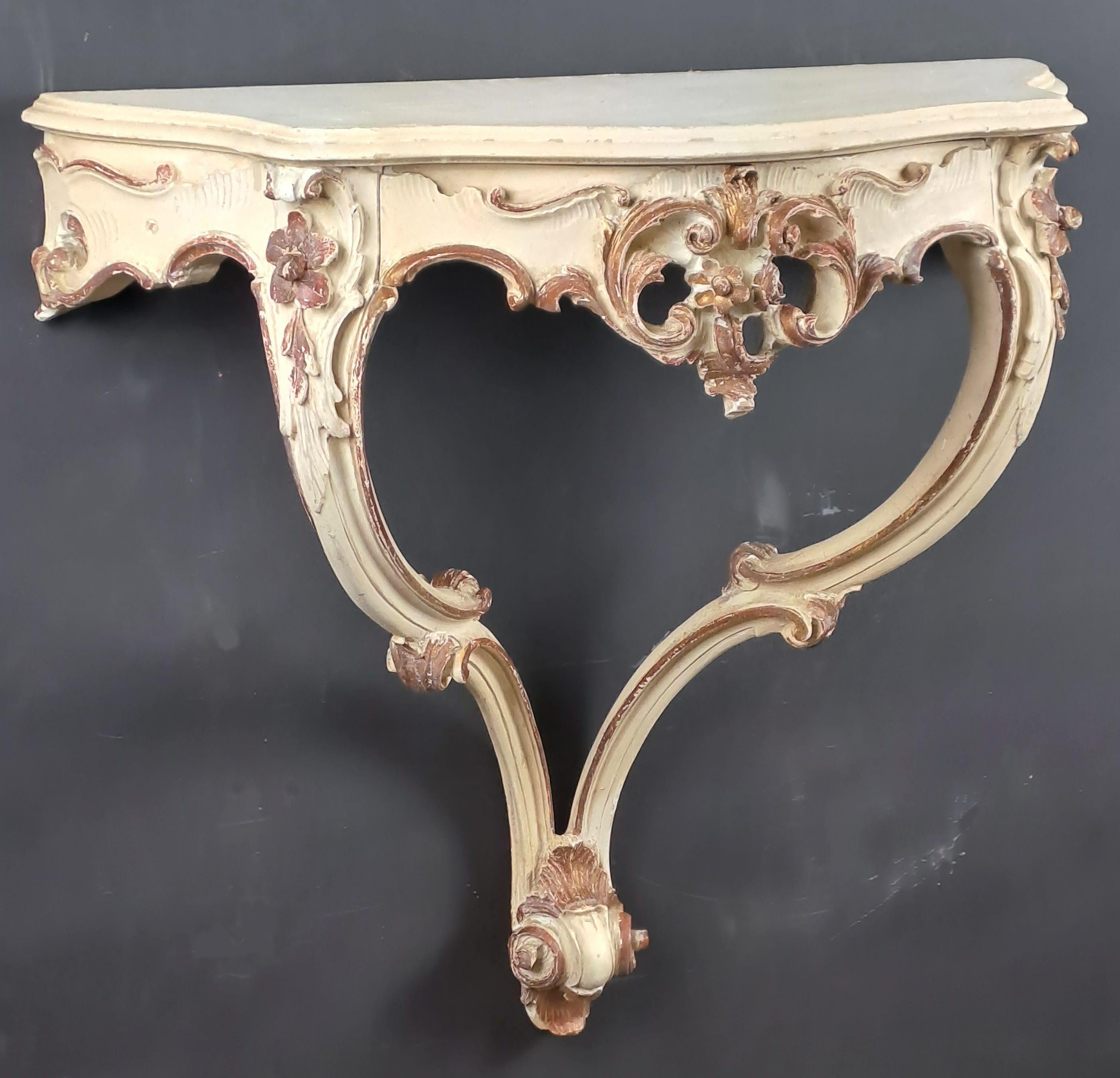 Rocaille Console In Lacquered And Gilded Wood For Sale 1