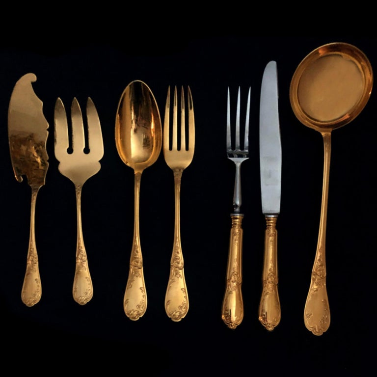 French Gilded Flatware Called "Bien Aimée" 168 Pieces Chambly Mid 20th For  Sale at 1stDibs | chambly flatware