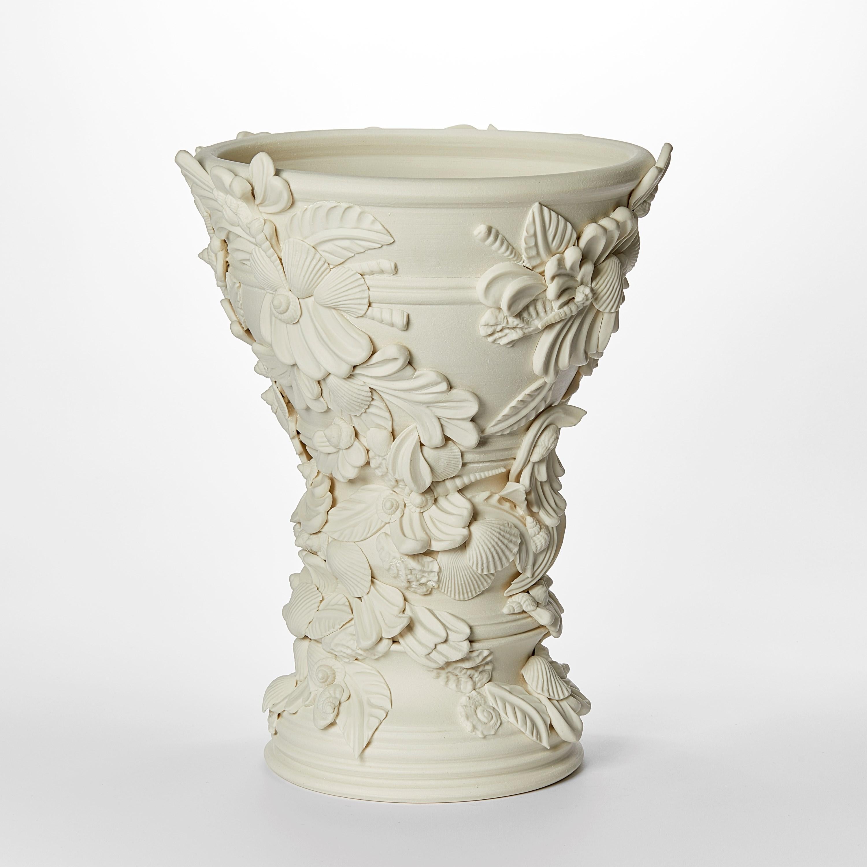 Organic Modern  Rocaille III, porcelain sculptural vase with flourishes & shells by Jo Taylor