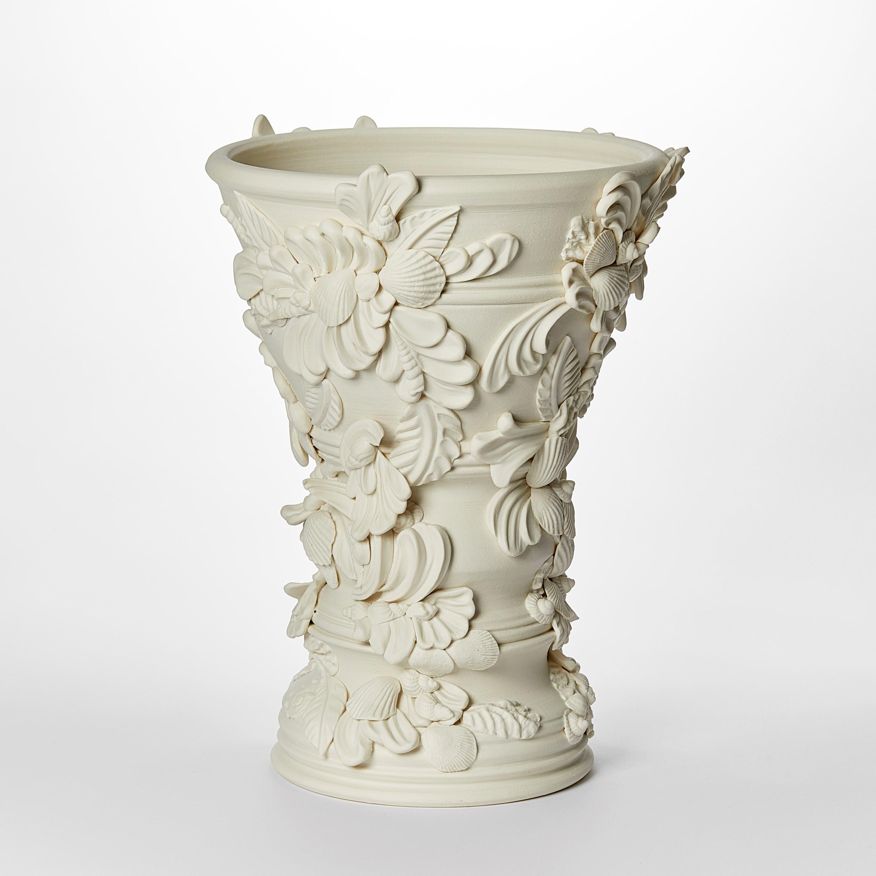 British  Rocaille III, porcelain sculptural vase with flourishes & shells by Jo Taylor