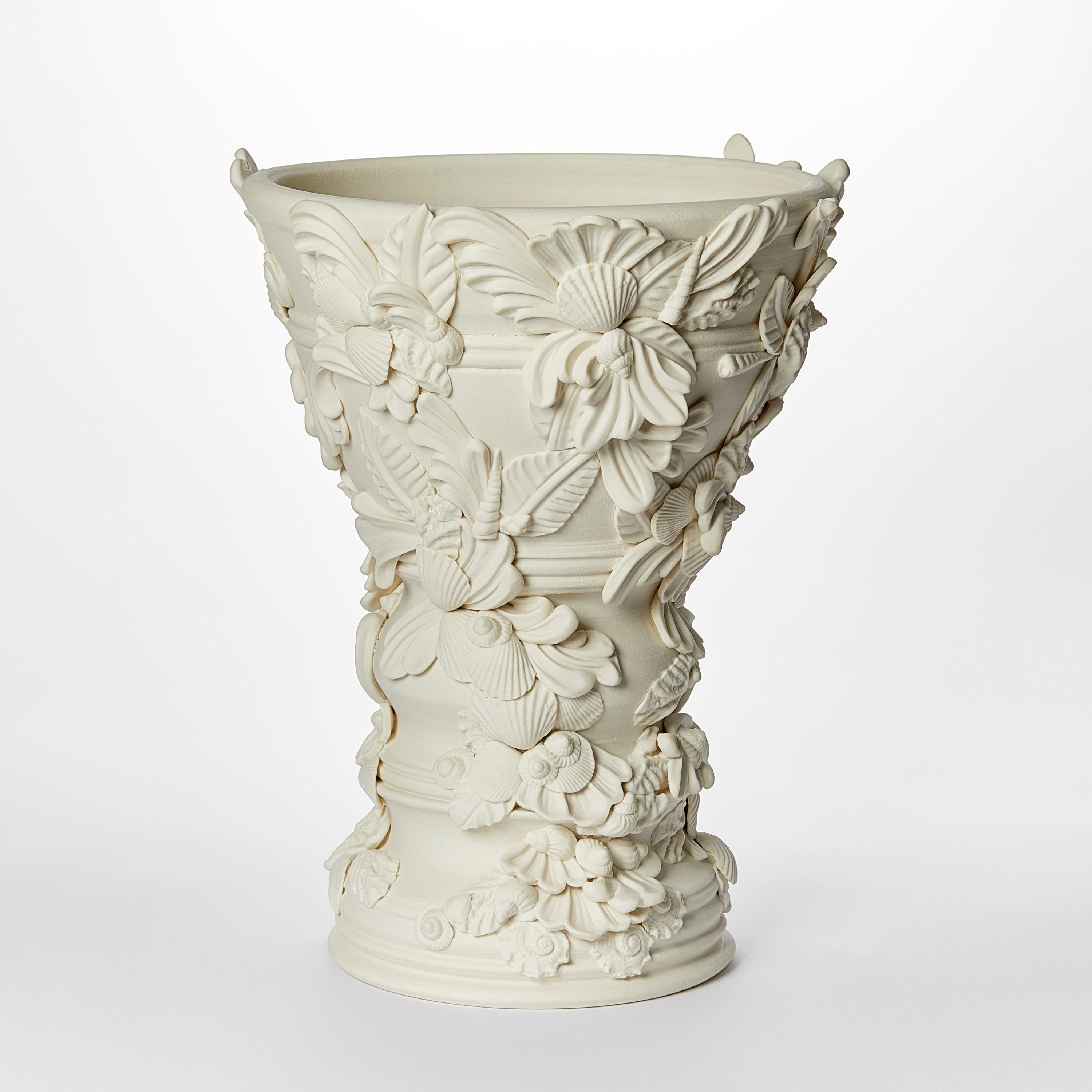 Hand-Crafted  Rocaille III, porcelain sculptural vase with flourishes & shells by Jo Taylor