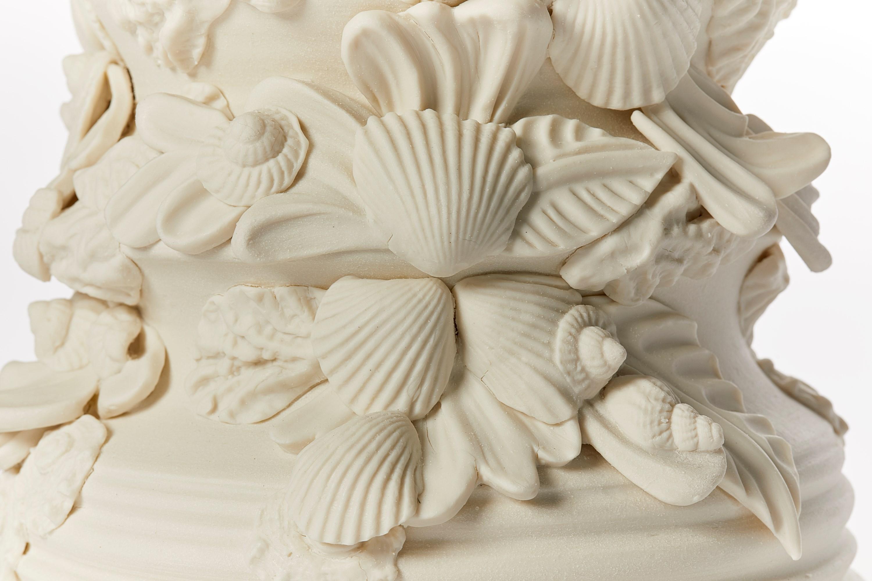 Contemporary  Rocaille III, porcelain sculptural vase with flourishes & shells by Jo Taylor