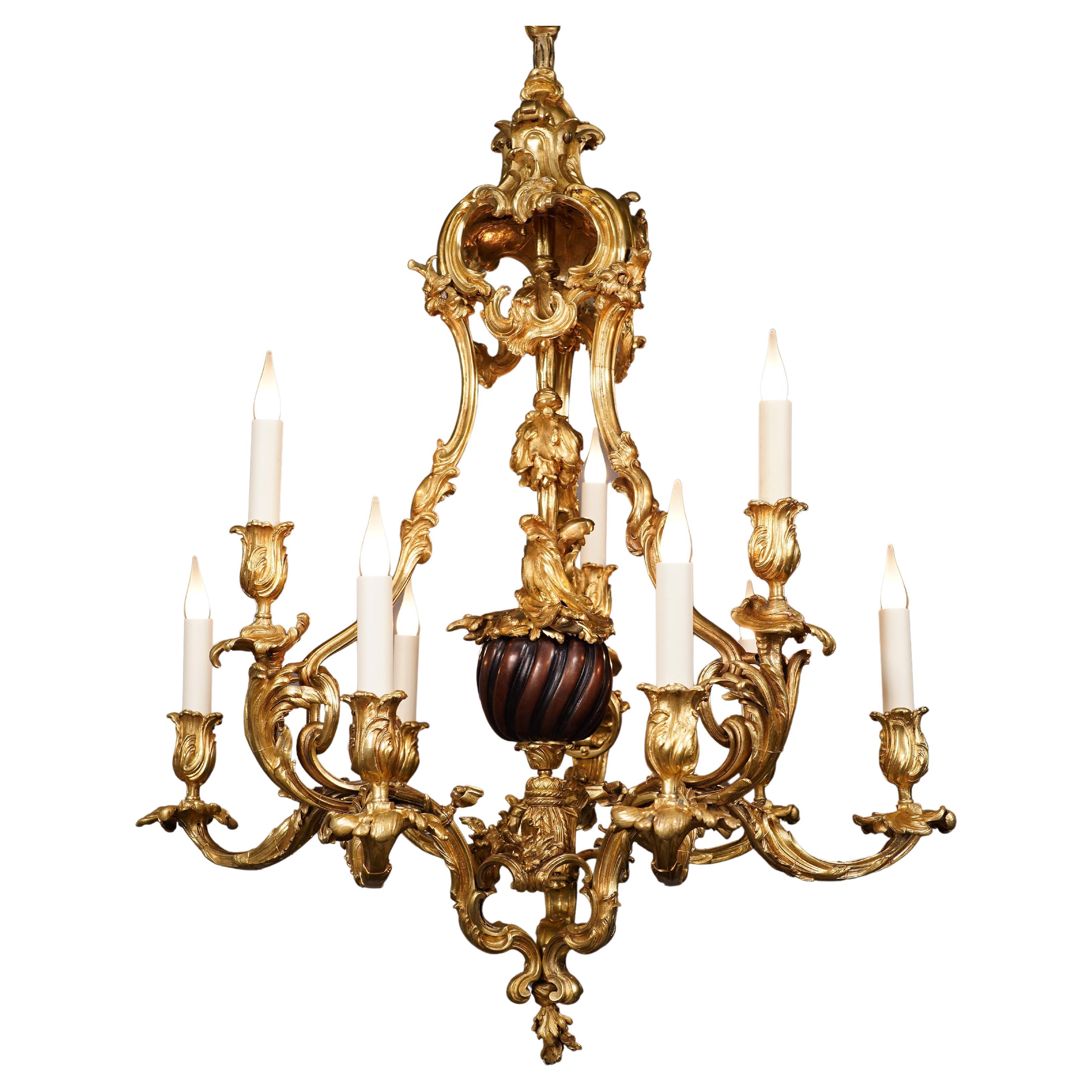"Rocaille" Bronze Chandelier by E. Colin & Cie , France, circa 1890 For Sale