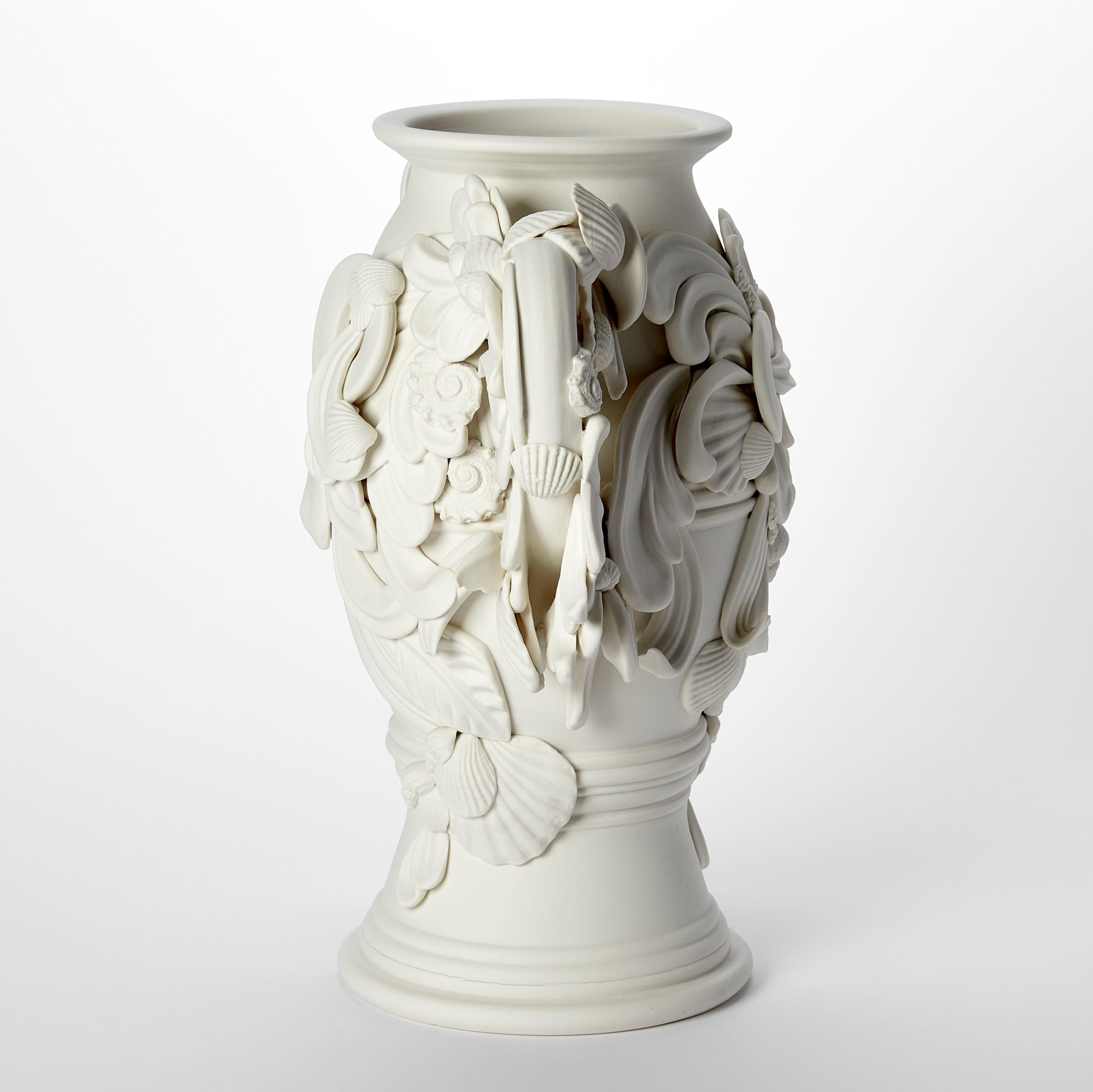 Organic Modern Rocaille IV, rococo inspired porcelain vessel with swirls & shells by Jo Taylor