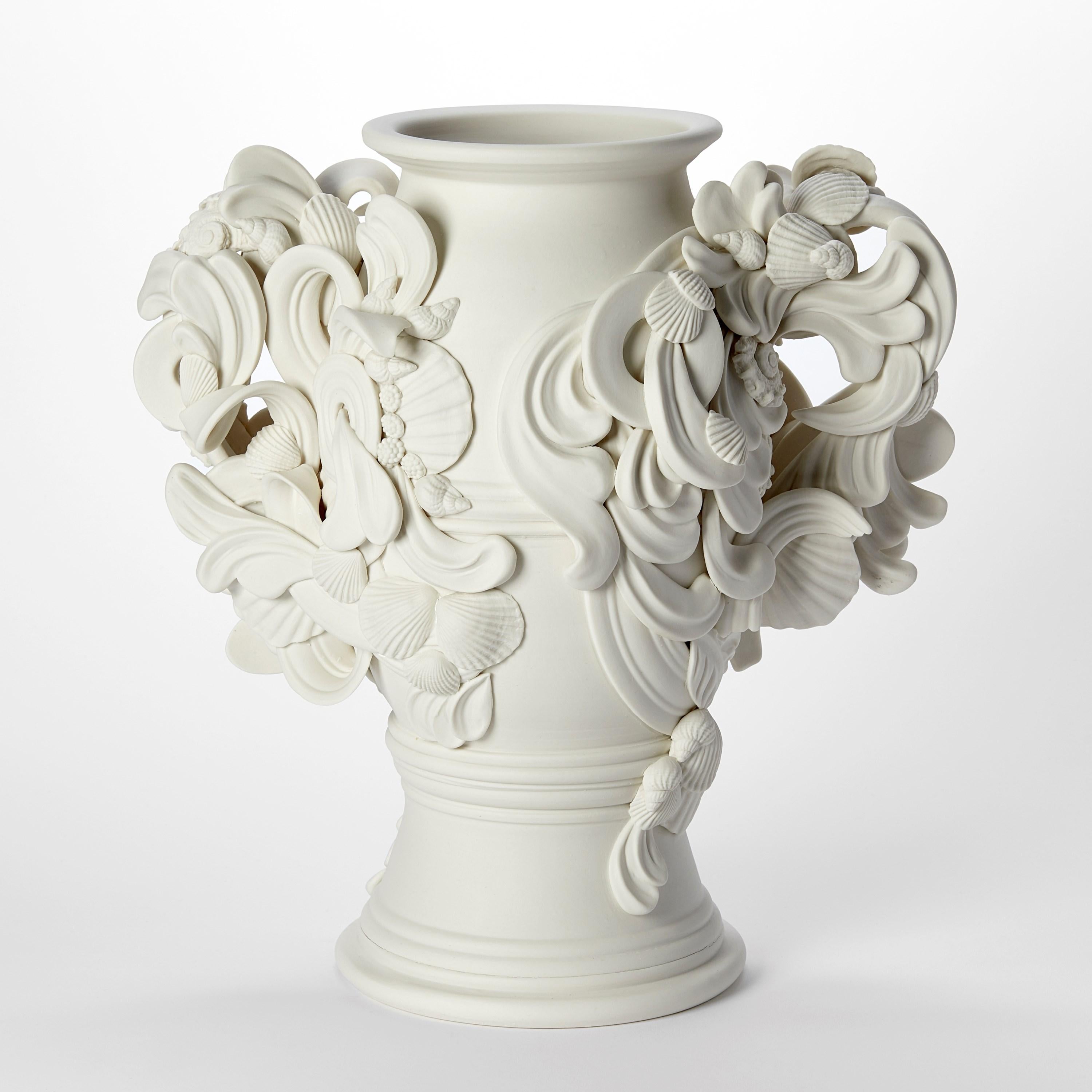 British Rocaille IV, rococo inspired porcelain vessel with swirls & shells by Jo Taylor For Sale