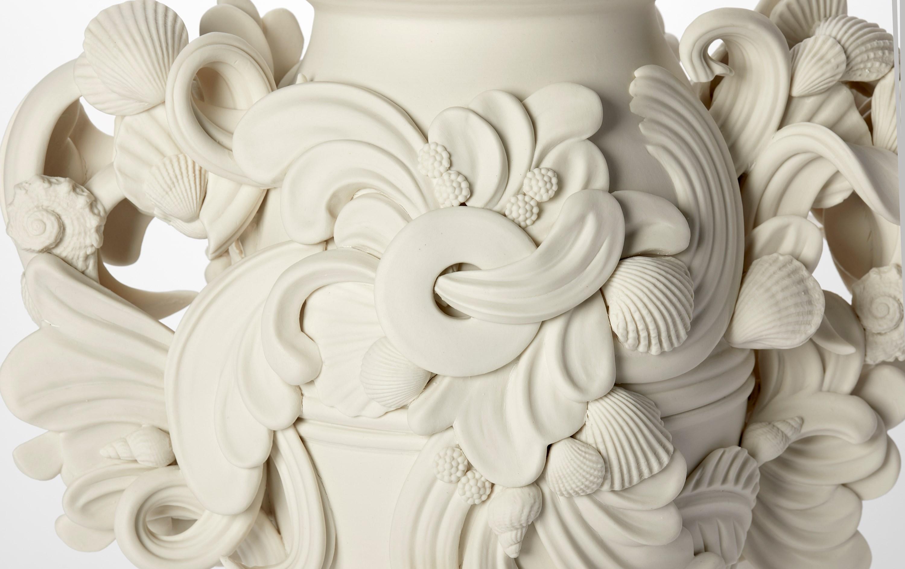 Rocaille IV, rococo inspired porcelain vessel with swirls & shells by Jo Taylor In New Condition In London, GB