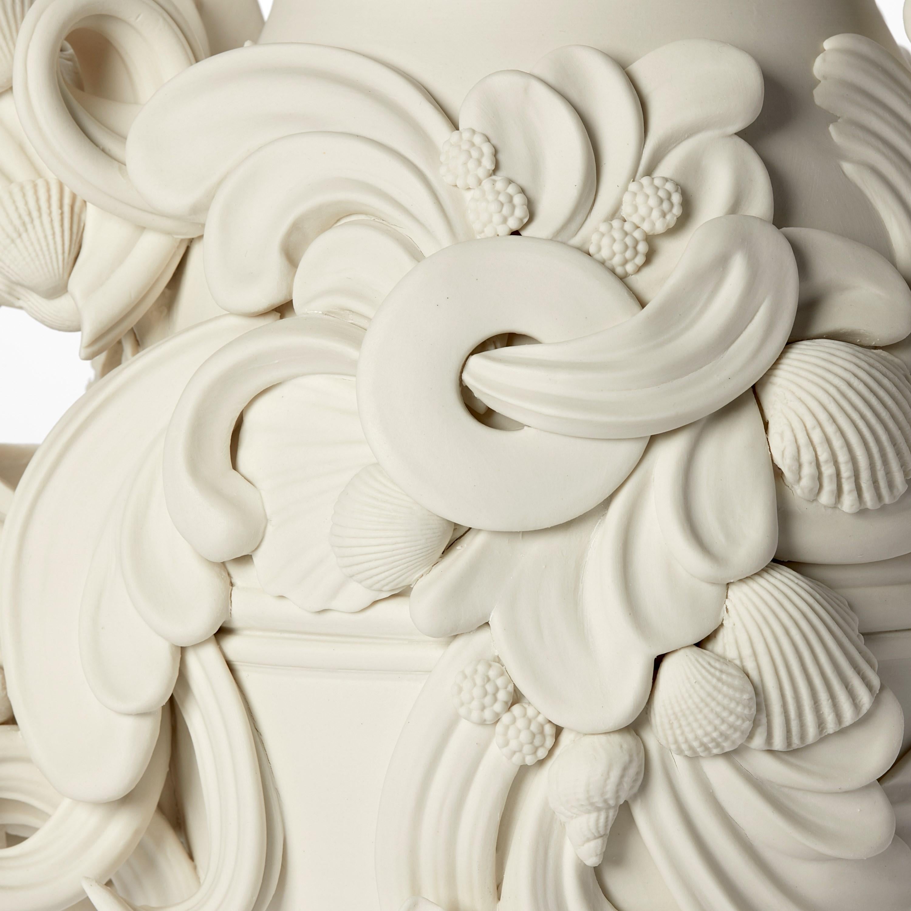 Contemporary Rocaille IV, rococo inspired porcelain vessel with swirls & shells by Jo Taylor
