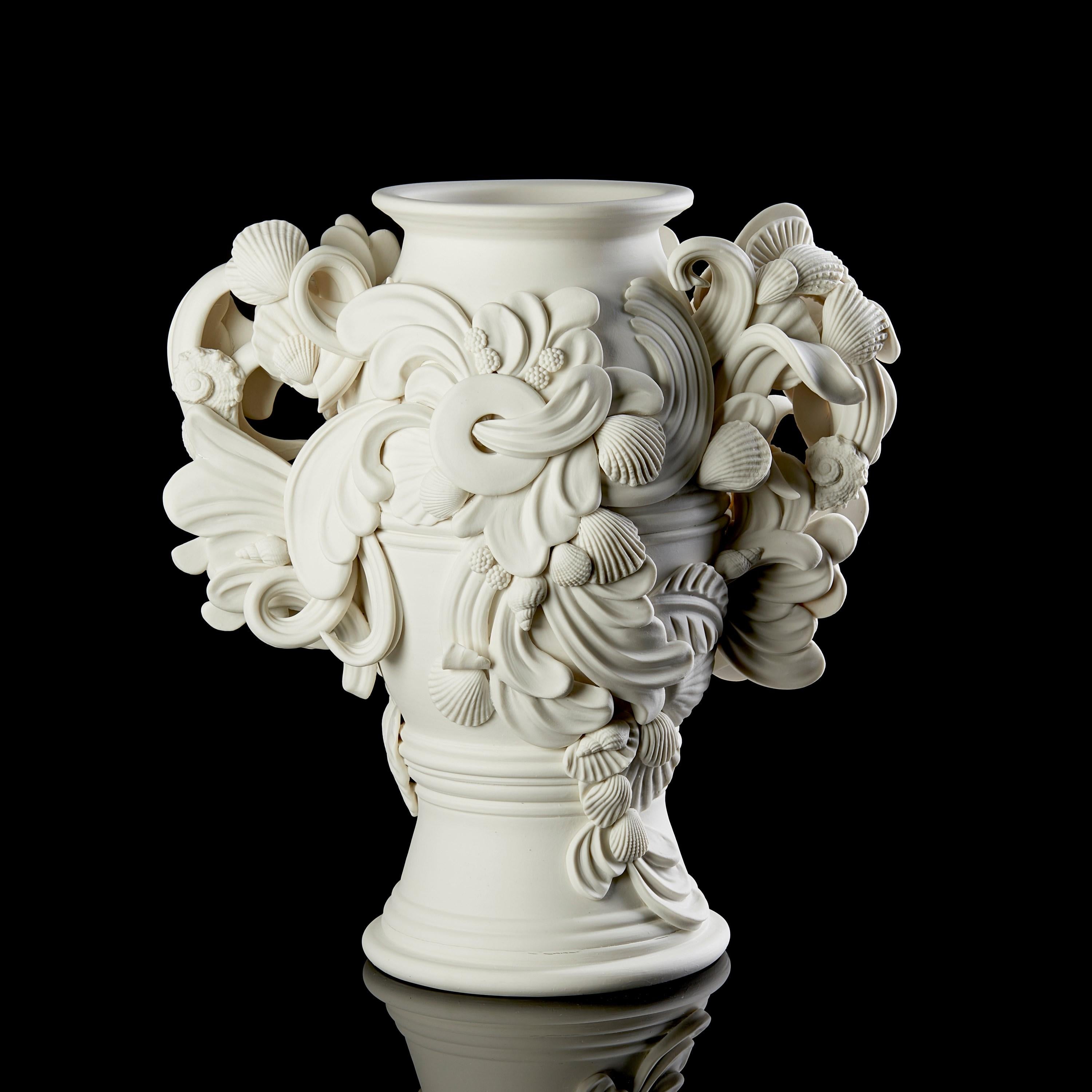 Porcelain Rocaille IV, rococo inspired porcelain vessel with swirls & shells by Jo Taylor For Sale