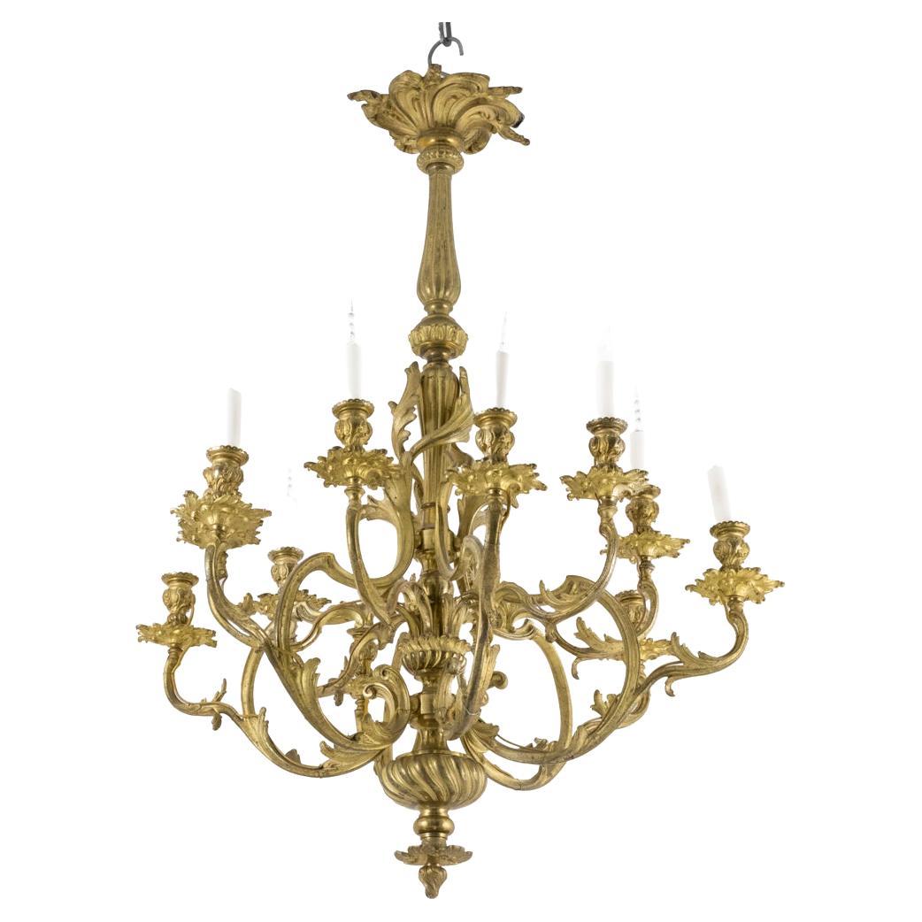 Rocaille Style Chandelier in Gilt Bronze, circa 1880 For Sale