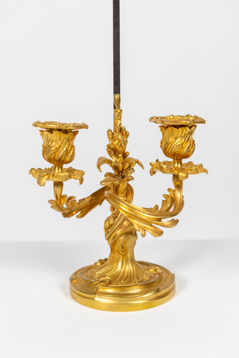 19th Century Rocaille Style Screen Lamp in Gilded Bronze, circa 1880 For Sale