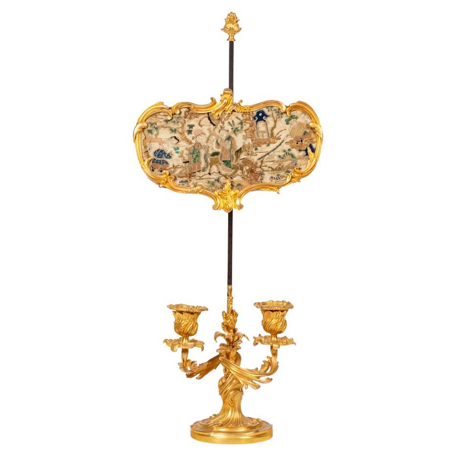 Rocaille Style Screen Lamp in Gilded Bronze, circa 1880