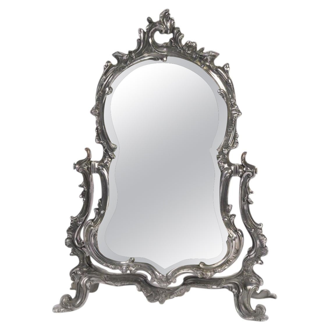 Versilberter Tischspiegel im Rocaille-Stil aus Metall, Periode Napoleon III. im Angebot