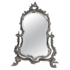 Versilberter Tischspiegel im Rocaille-Stil aus Metall, Periode Napoleon III.
