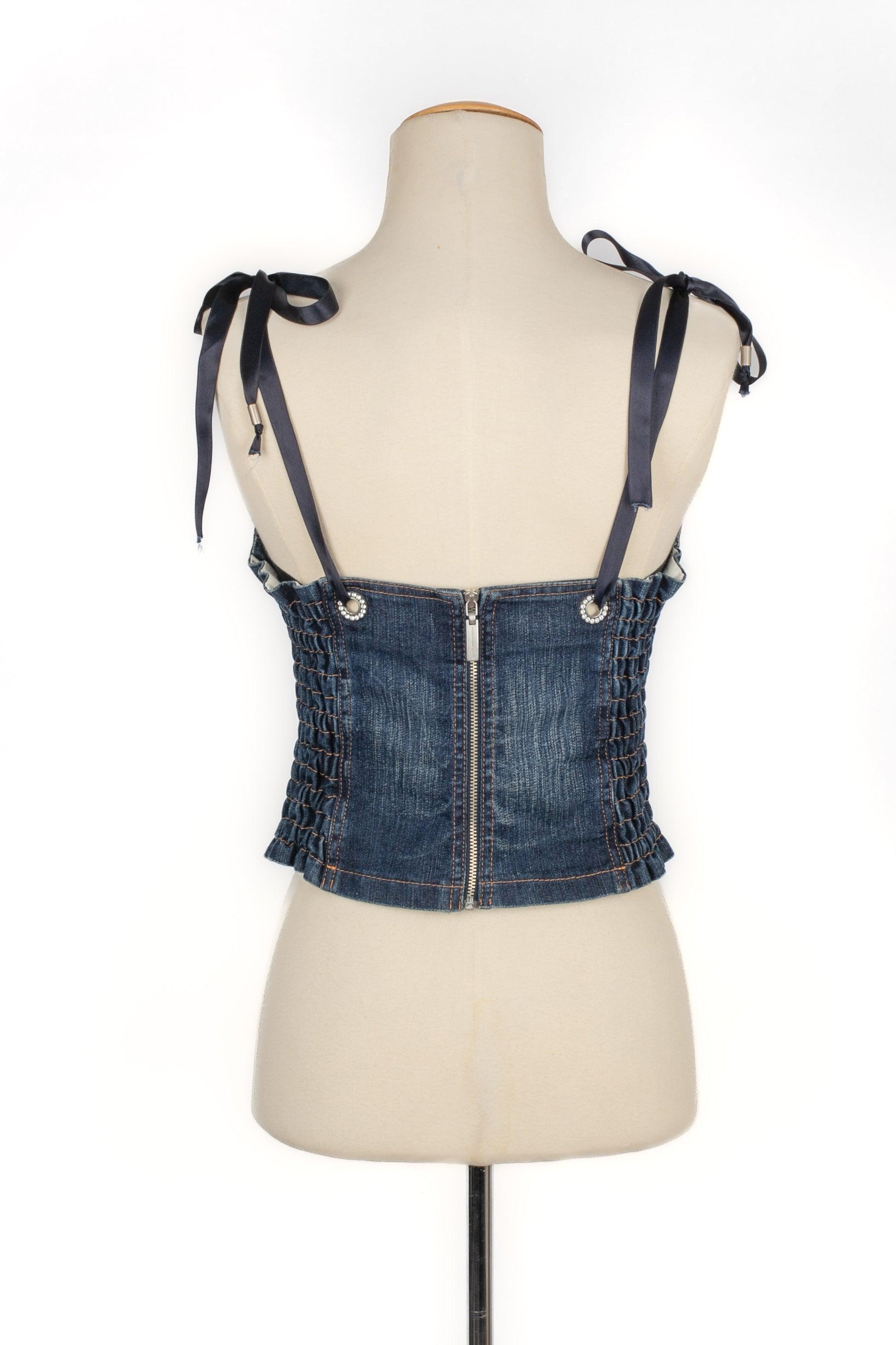 Rocco Barocco Blaues Denim-Bustier-Top aus Denim (Schwarz) im Angebot