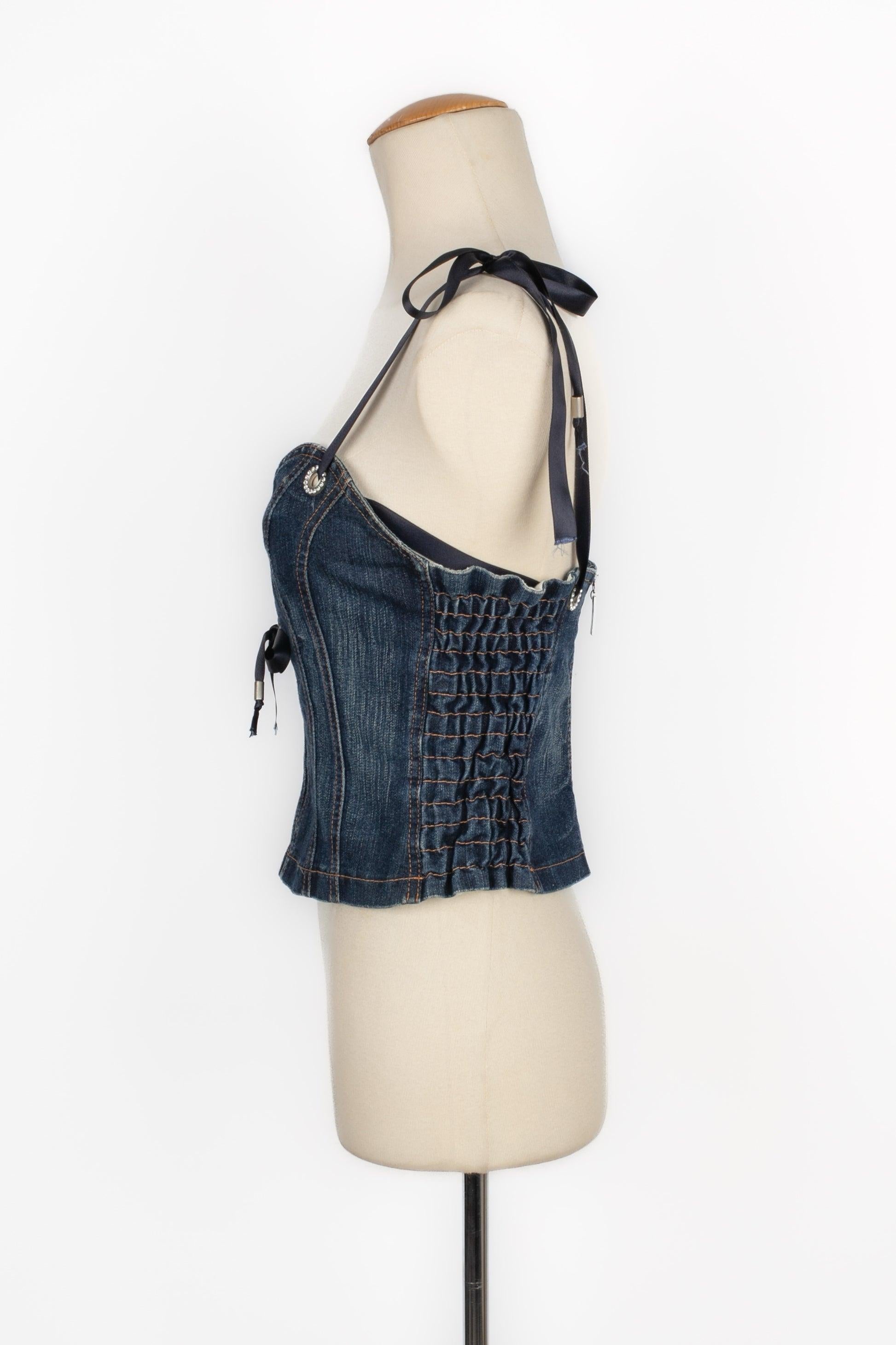 Rocco Barocco Blaues Denim-Bustier-Top aus Denim im Zustand „Gut“ im Angebot in SAINT-OUEN-SUR-SEINE, FR