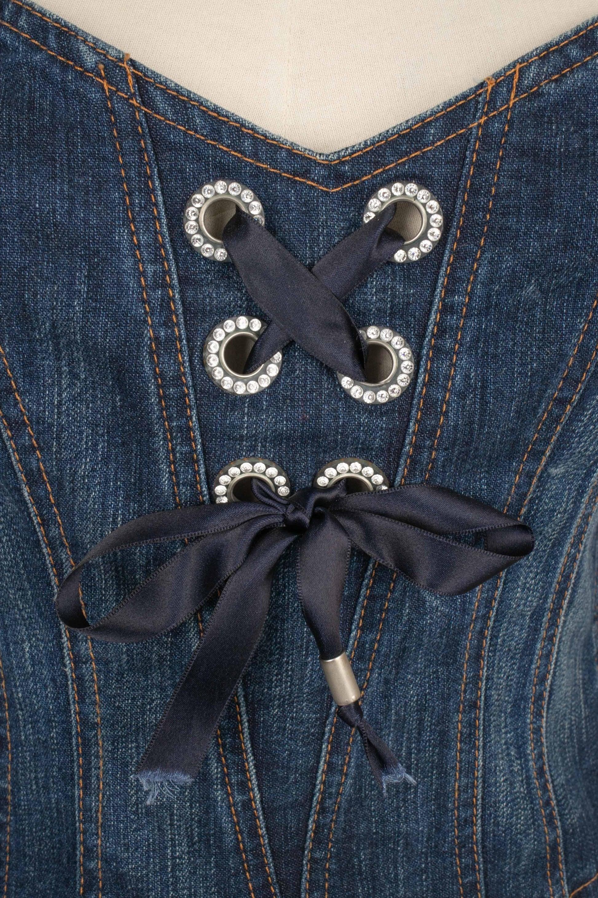 Rocco Barocco Blaues Denim-Bustier-Top aus Denim im Angebot 1