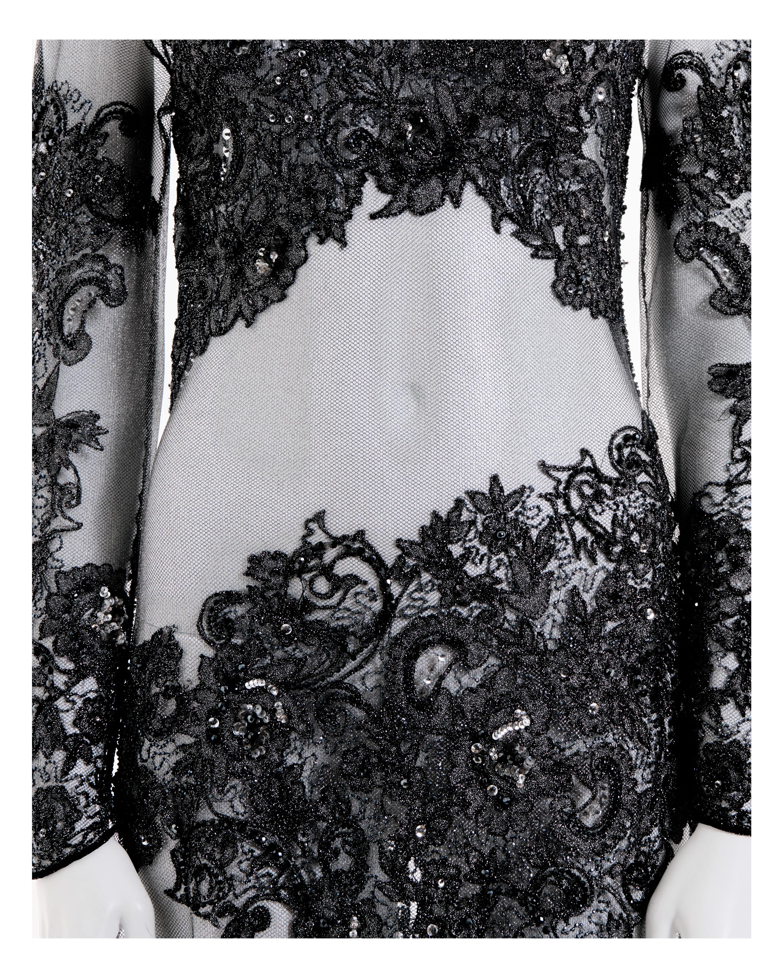 Rocco Barocco Couture F/W 1997 Semitransparent Floral Silver Silk Long Dress en vente 1