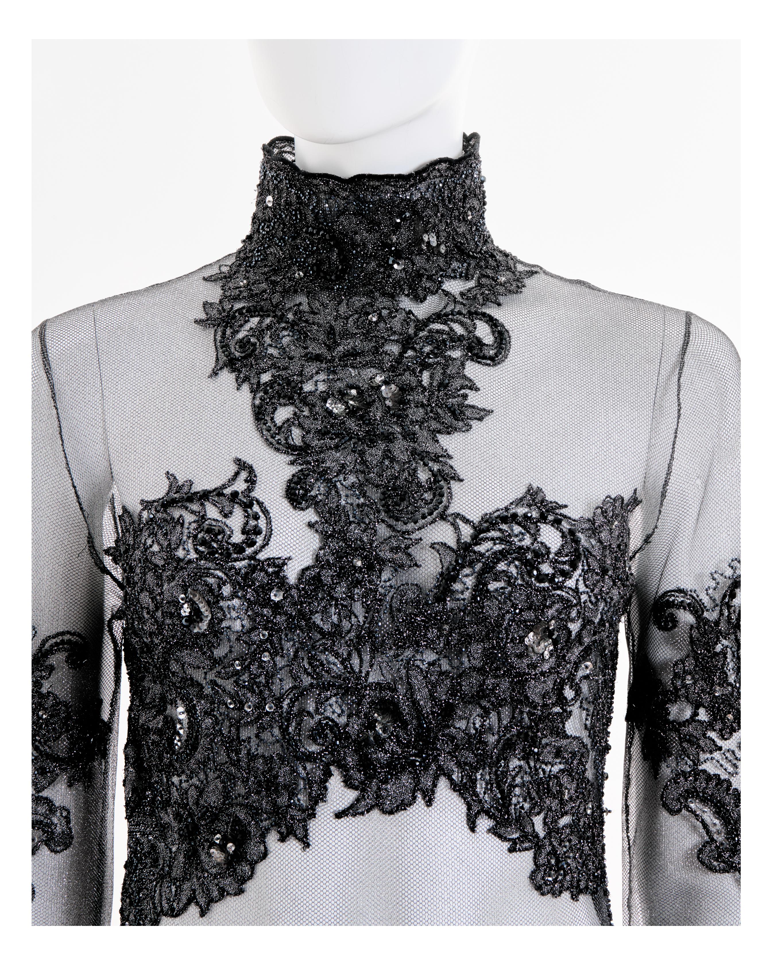 Rocco Barocco Couture F/W 1997 Semitransparent Floral Silver Silk Long Dress en vente 2