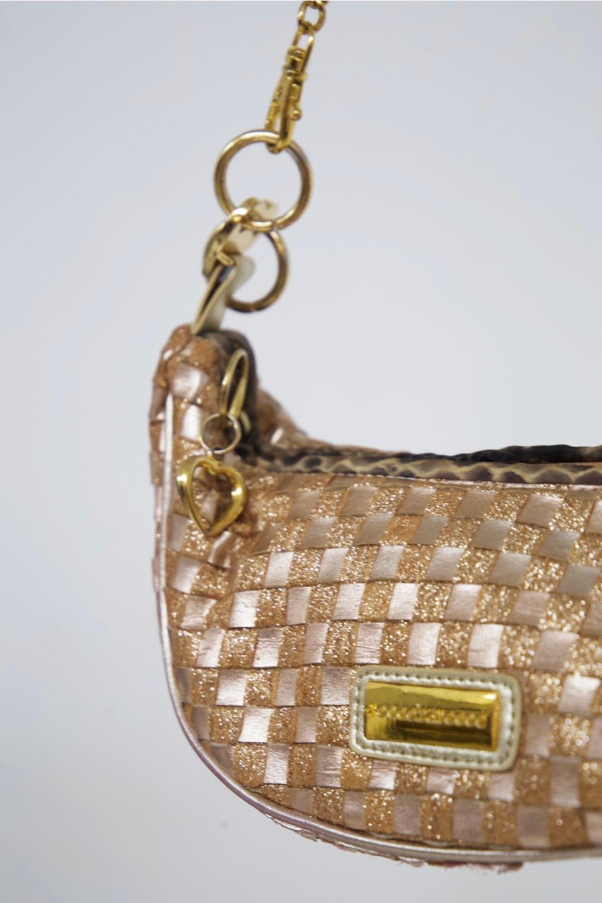 Brown Rocco Barocco Vintage Glittering Fabric Handbag For Sale