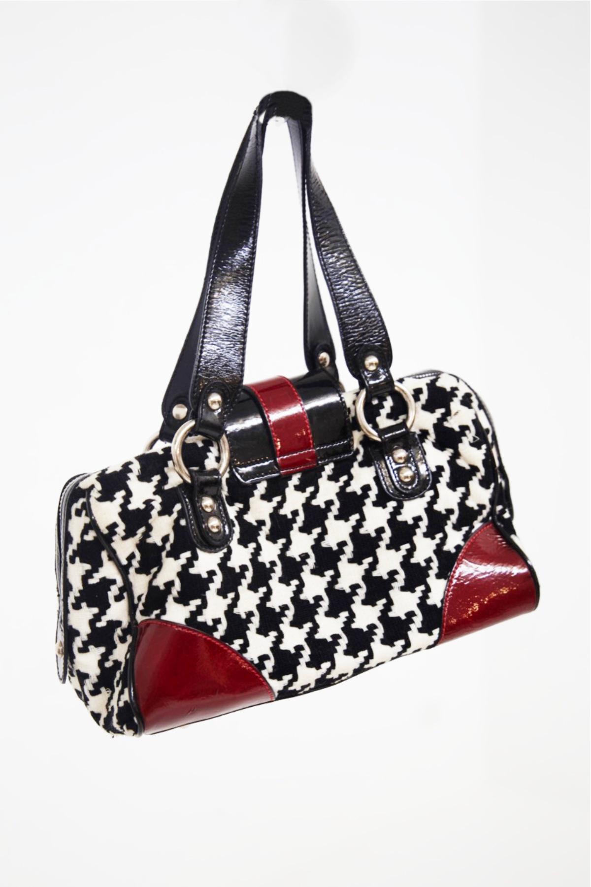 Rocco Barocco Vintage Handbag in Patent and Houndstooth For Sale 1