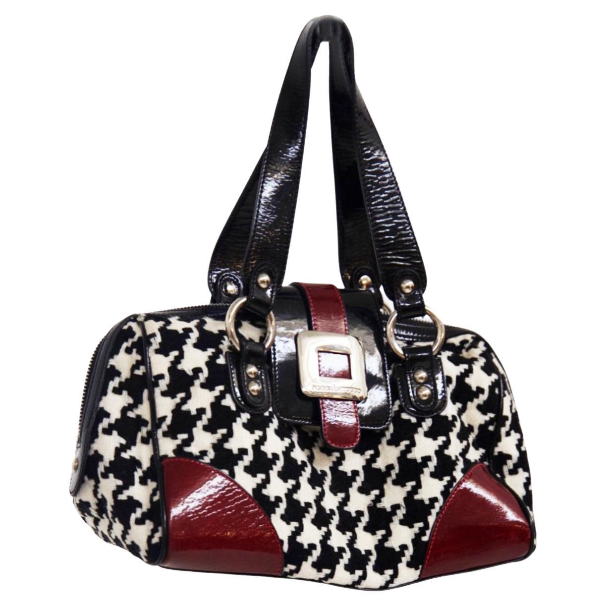 Rocco Barocco Vintage Handbag in Patent and Houndstooth For Sale