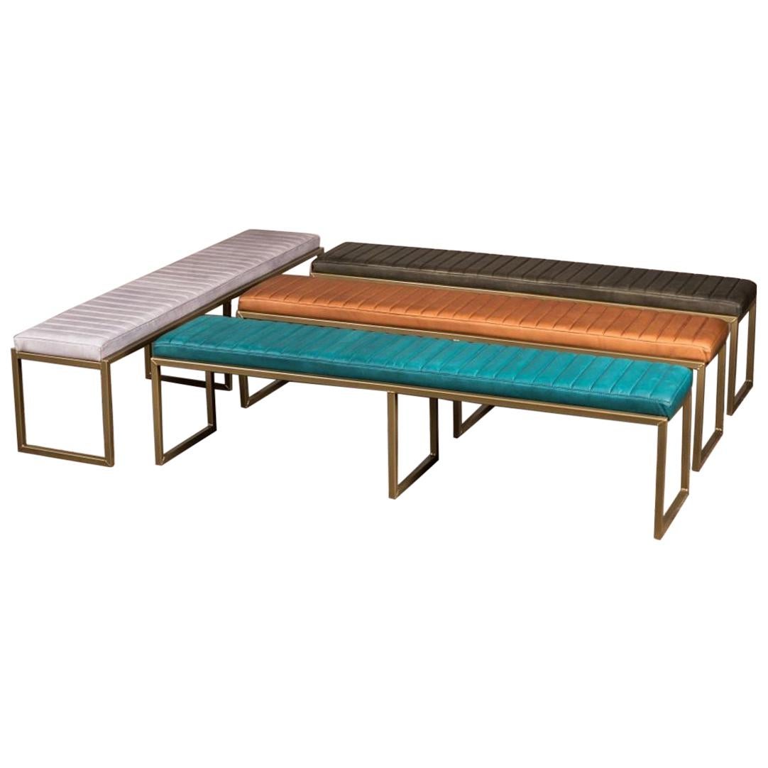 Rocco Leather Dining Bench, 20th Century For Sale