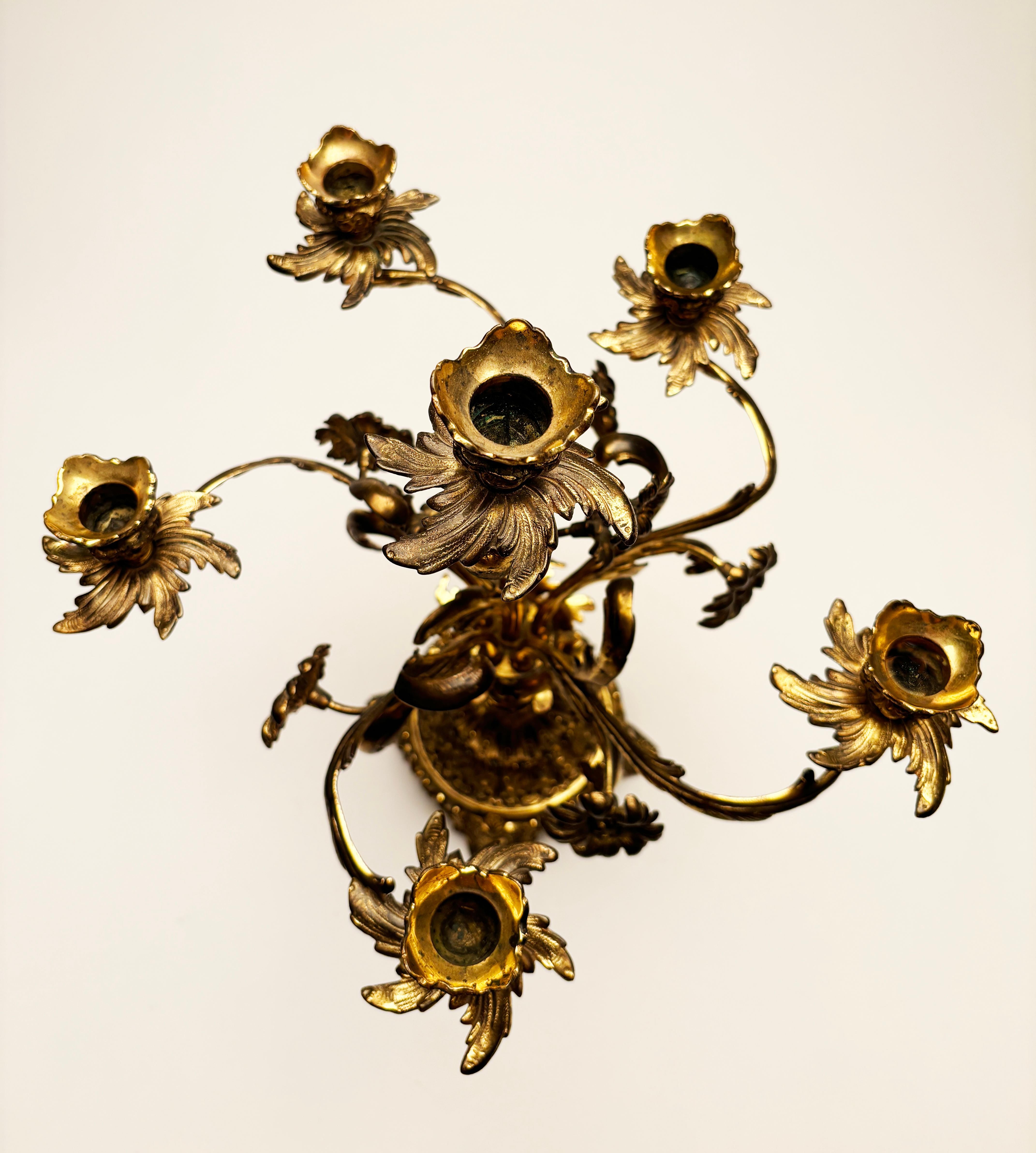Bronzo Candelabro in bronzo stile Rocco con 6 bracci in vendita