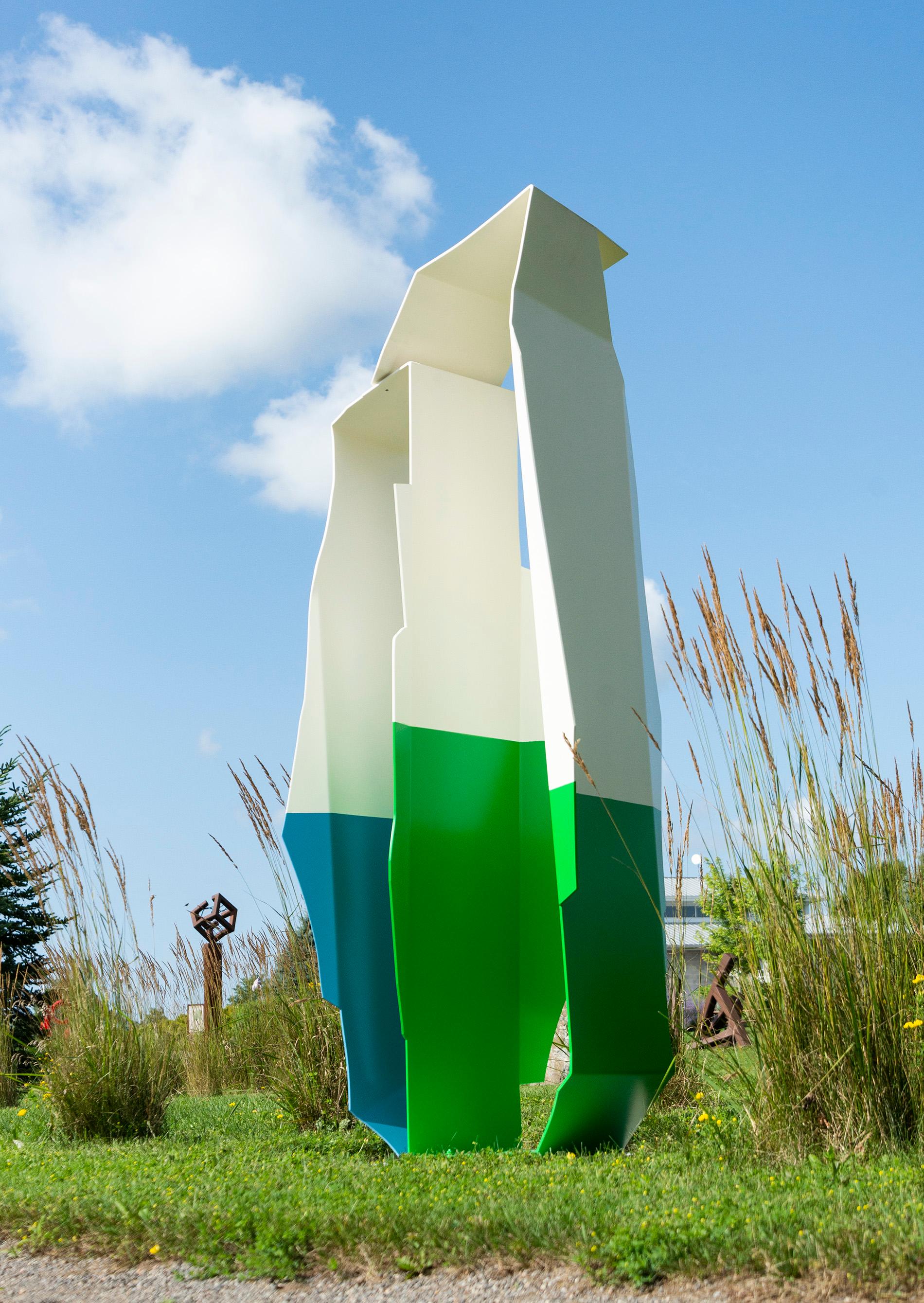 Parallax-Serie – Occluder – große, minimalistische, pulverbeschichtete Stahlskulptur (Blau), Abstract Sculpture, von Rocco Turino