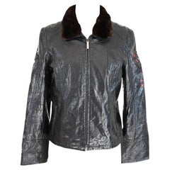 Vintage Roccobarocco Black Fur Faux Leather Biker Jacket