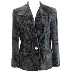 Roccobarocco Black Green Velvet Cotton Damask Floral Elegant Jacket 