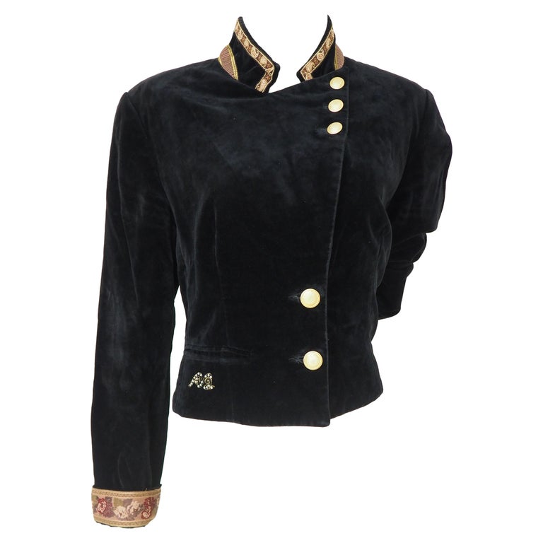 Roccobarocco Black vintage velvet gold buttons jacket For Sale at 1stDibs
