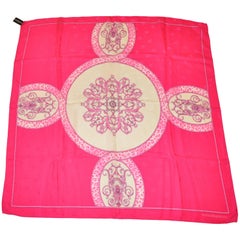 Bufanda de crepé de seda Roccobarocco Bold Vivid Fuchsia Monogram Signature