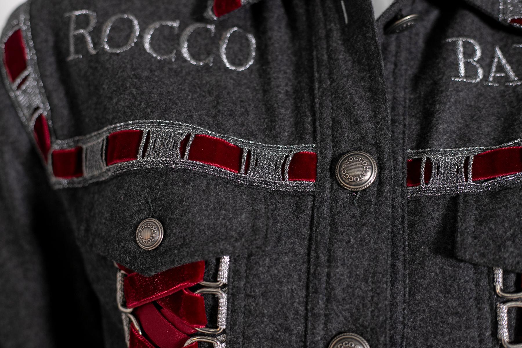 RoccoBarocco Jacket in Jeans and Red Velvet For Sale 4