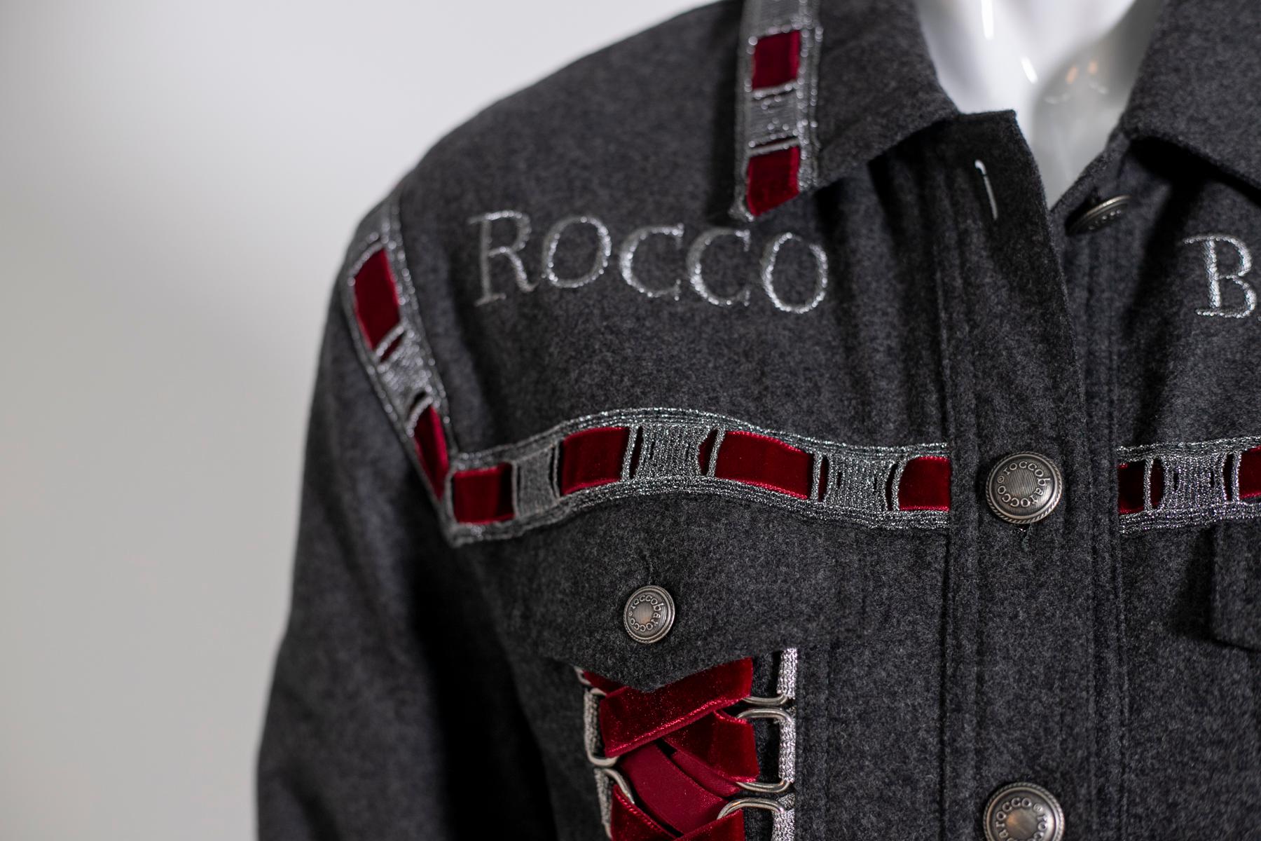 RoccoBarocco Jacket in Jeans and Red Velvet For Sale 5