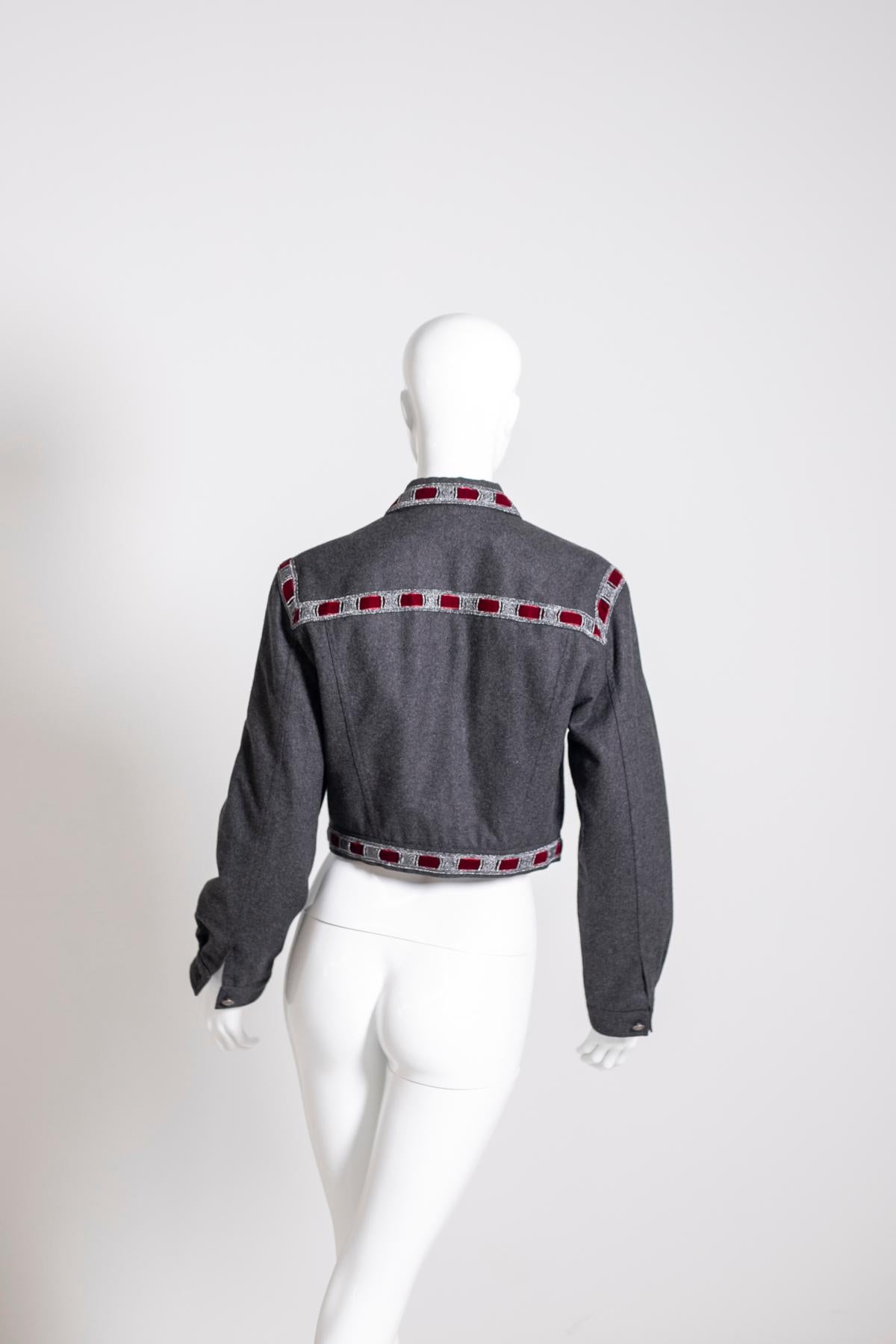 RoccoBarocco Jacket in Jeans and Red Velvet For Sale 7