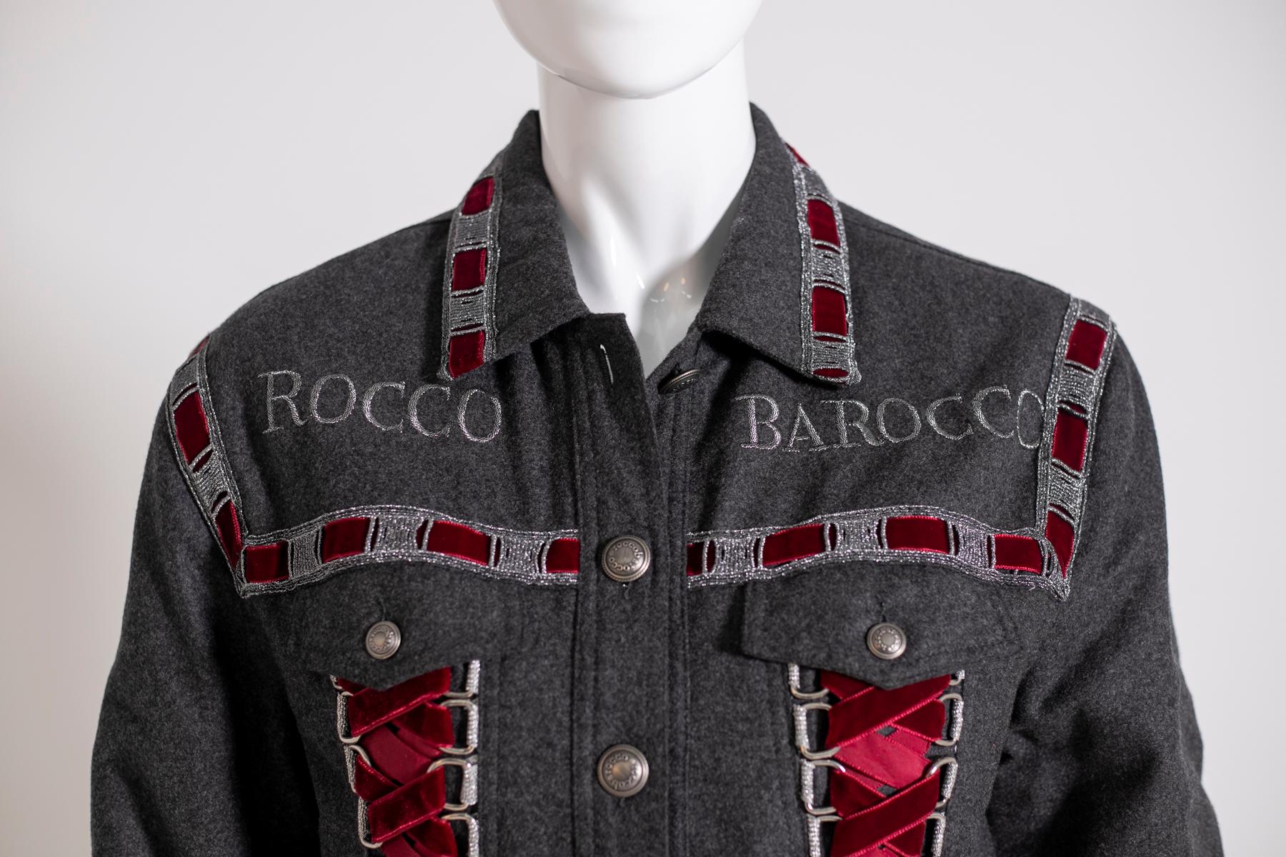RoccoBarocco Jacket in Jeans and Red Velvet For Sale 1
