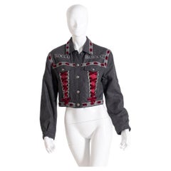 RoccoBarocco Jacket in Jeans and Red Velvet