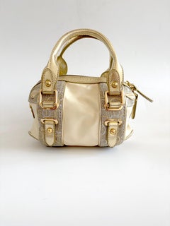 Roccobarocco Metallic Gold and Cream Mini Tote Handbag with Logo Details