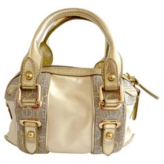 Roccobarocco Metallic Gold and Cream Mini Tote Handbag with Logo Details