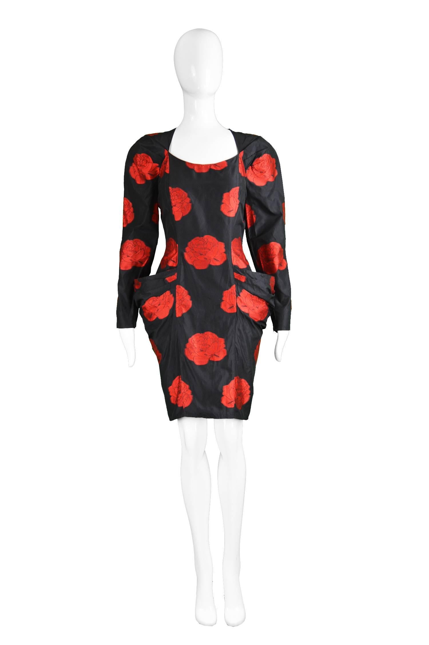 Roccobarocco Black & Red Silk Cocktail Dress with Statement Pockets, 1980s

Estimated Size: UK 8-10/ US 4-6/ EU 36-38. Please check measurements to ensure fit.
Bust - 34” / 86cm
Waist - 26” / 66cm
Hips - 36” / 91cm
Length (Shoulder to Hem) - 36” /
