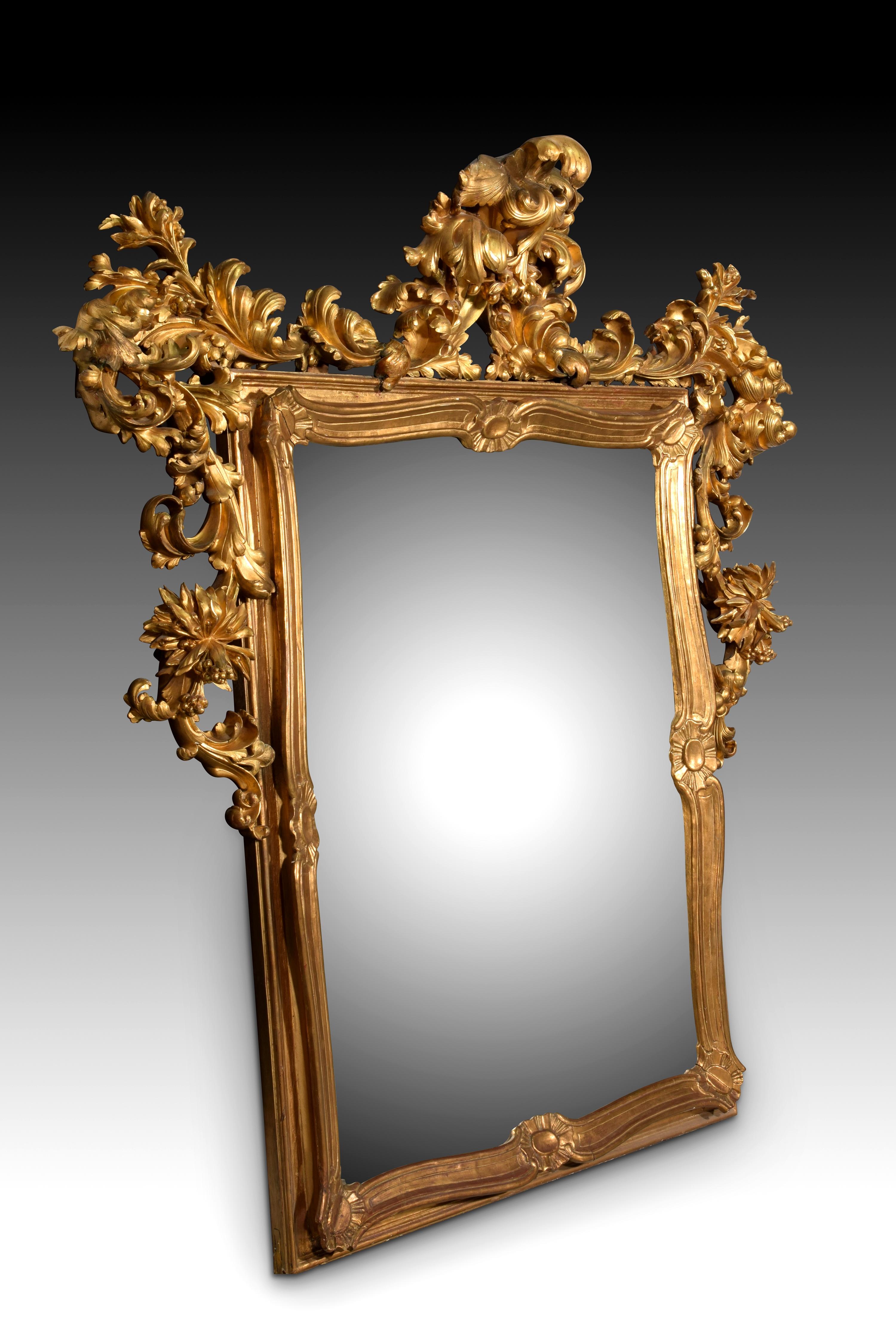 European Roccoco Style Mirror, Wood, 19th Century For Sale