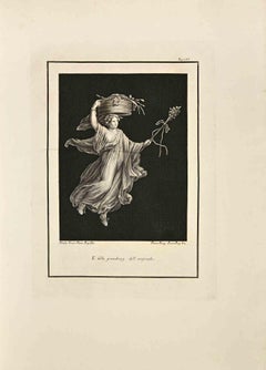 A Bacchante Carrying A Large Basket  - Etching by Roccus Pozzi - 18th Century