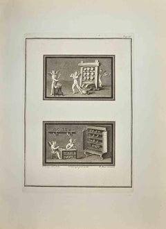 Cupidons et génies en train de travailler - Gravure de Roccus Pozzi - 18ème siècle