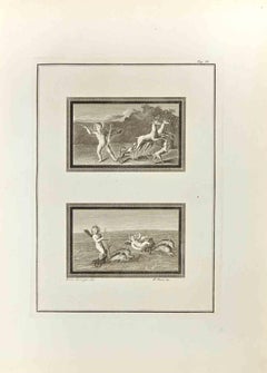 Gravure de Cupidon de chasse par Roccus Pozzi - 18ème siècle