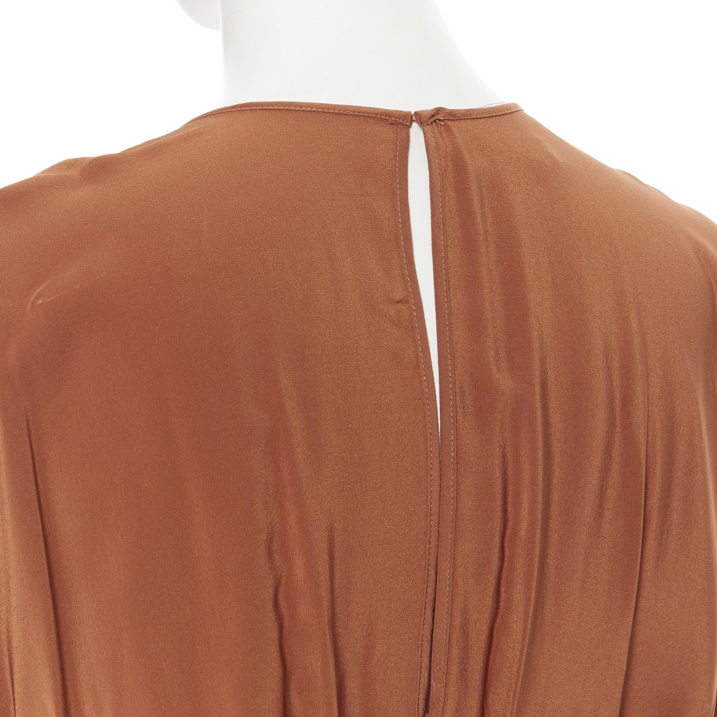 Women's ROCHAS 100% silk brown shirred short sleeve maxi dress IT38 S