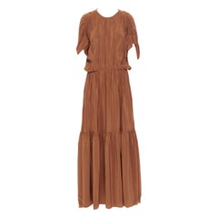 ROCHAS 100% silk brown shirred short sleeve maxi dress IT38 S