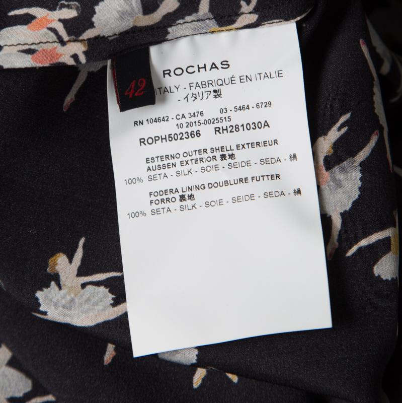 Rochas Black Ballerina Printed Silk Long Sleeve Shirt Dress L 2