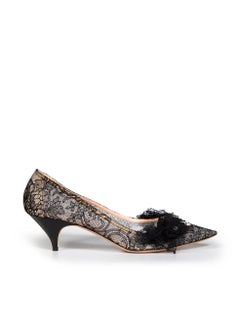 Rochas Black Floral Lace Low Heel Pumps Size IT 41