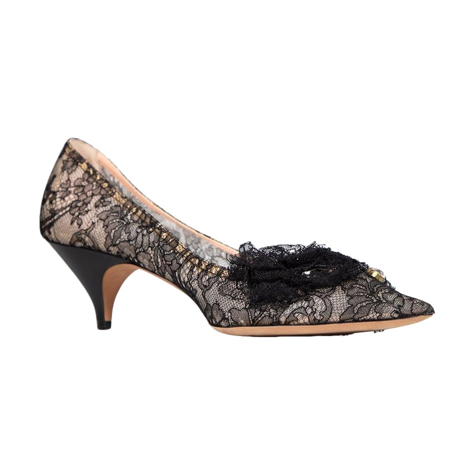 Rochas Black Floral Lace Low Heel Pumps Size IT 41